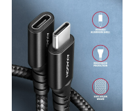 AXAGON BUCM32-CF05AB Kabel przedłużacz Gen2 USB-C - USB-C 0.5m, 5A, 20Gbps, PD 240W, oplot, czarny - 1353479 - zdjęcie 3